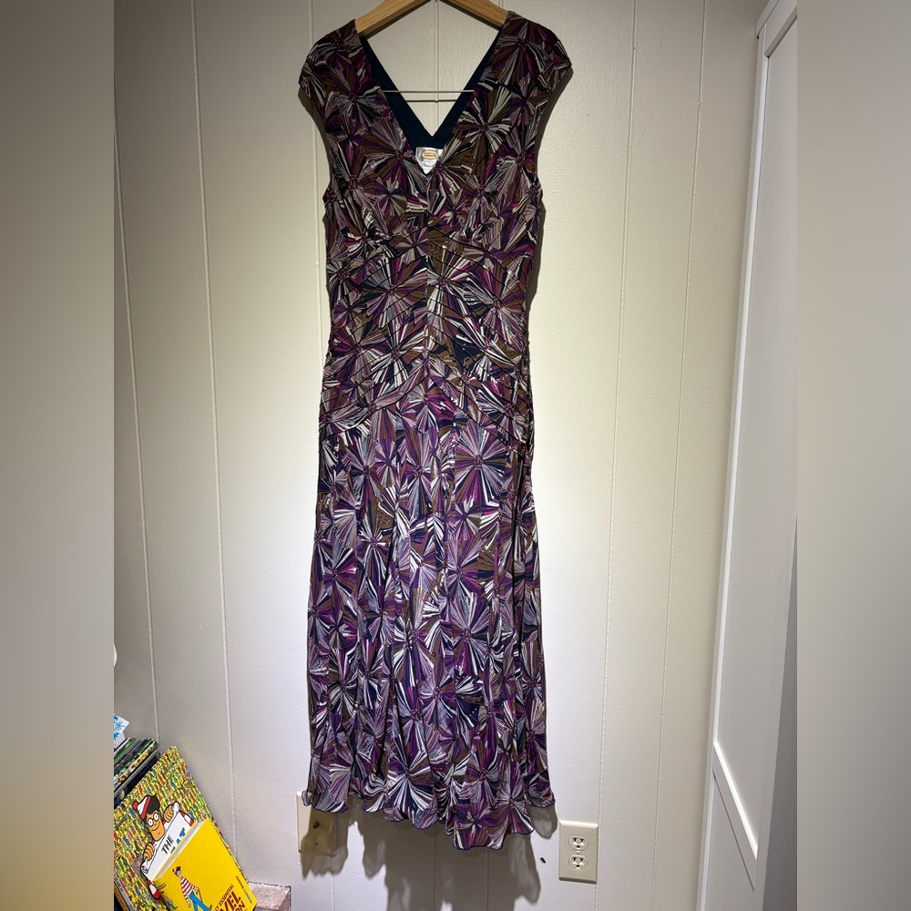 Talbots 100% silk dress navy plum print 10